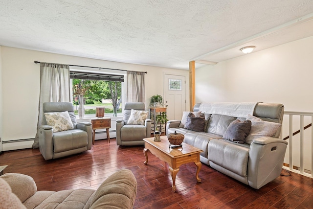 20 Meadow Ln, Atkinson, NH 03811 - living room featuring a baseboard heating unit, hardwood / wood-style floors, and a textured ceiling