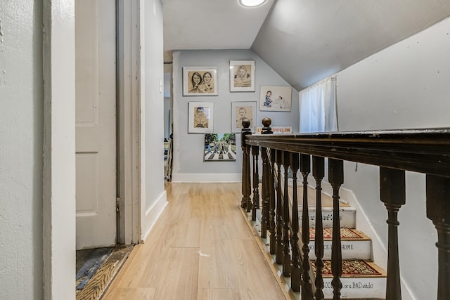 8 Myrtle St, Somersworth, NH 03878 - hallway featuring light wood-style flooring and vaulted ceiling