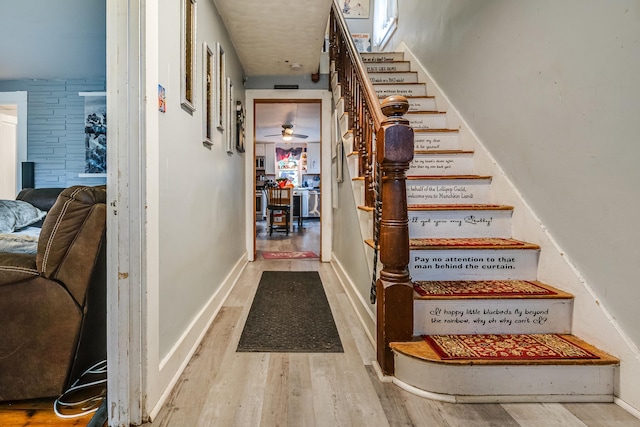 8 Myrtle St, Somersworth, NH 03878 - staircase with wood finished floors and ceiling fan
