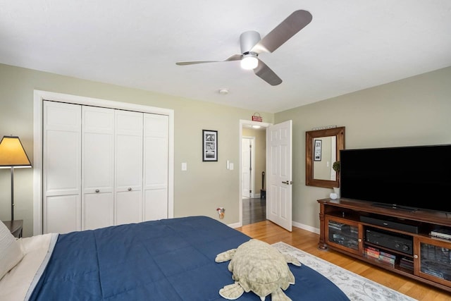 7 Dearborn Ln, Bedford, NH 03110 - bedroom featuring wood finished floors, a closet, and a ceiling fan