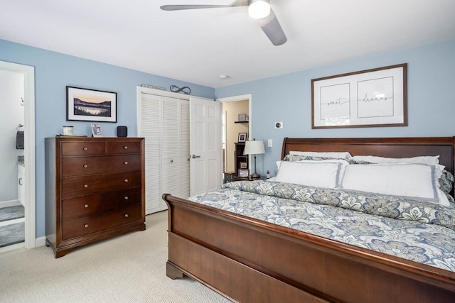 7 Dearborn Ln, Bedford, NH 03110 - bedroom with light carpet, a closet, and ceiling fan