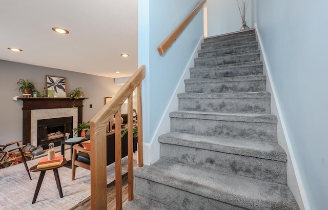 38 Brook Hollow Way, Manchester, NH 03103 - stairs with recessed lighting and a fireplace