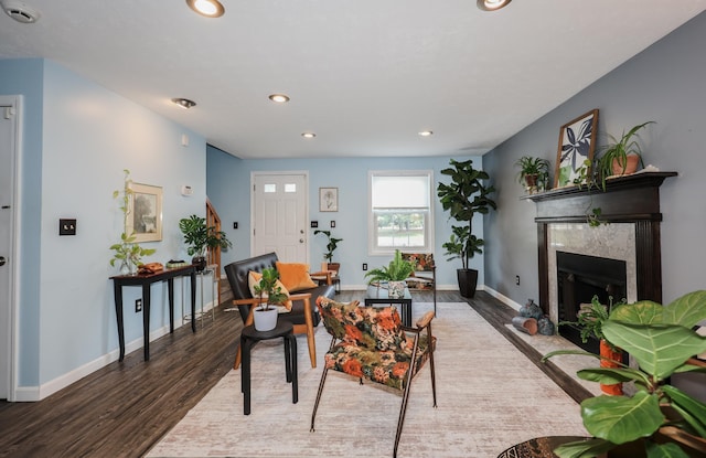 38 Brook Hollow Way, Manchester, NH 03103 - living area with recessed lighting, wood finished floors, and a fireplace