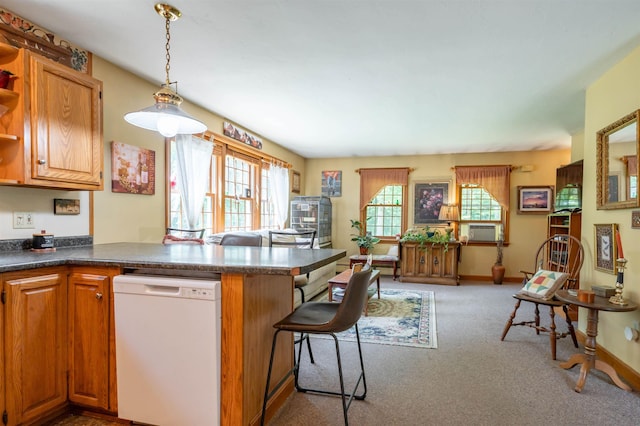 15 Baptist Hill Rd, Canterbury, NH 03224 - kitchen with dishwasher, open shelves, carpet floors, cooling unit, and dark countertops