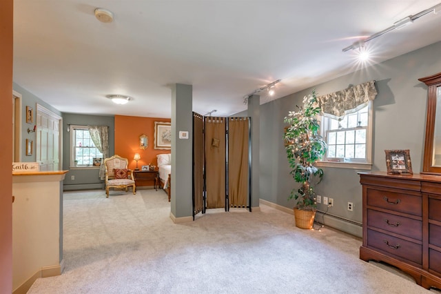 15 Baptist Hill Rd, Canterbury, NH 03224 - sitting room featuring track lighting, a baseboard heating unit, carpet floors, and baseboard heating