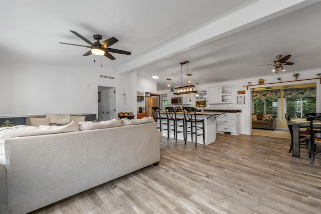 638 Benton Dr, Laconia, NH 03246 - living room featuring a ceiling fan, light wood finished floors, and recessed lighting