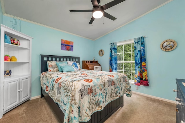 638 Benton Dr, Laconia, NH 03246 - carpeted bedroom with ornamental molding, lofted ceiling, and a ceiling fan