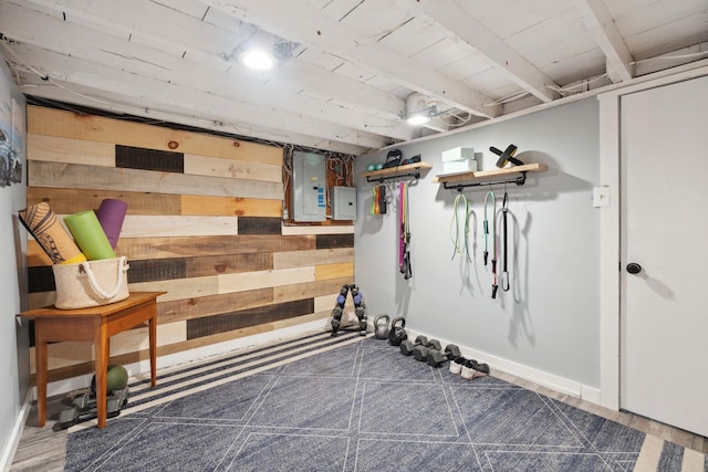 161 Micah Ter, Milton, NH 03851 - finished below grade area with electric panel and wooden walls