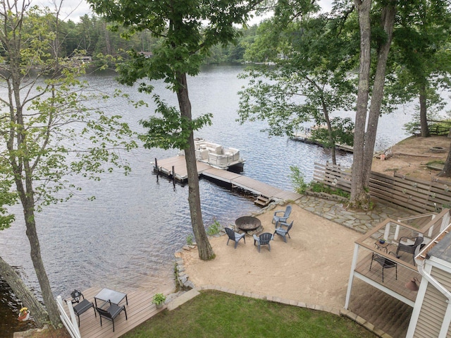 161 Micah Ter, Milton, NH 03851 - dock with a fire pit, a water view, and a patio