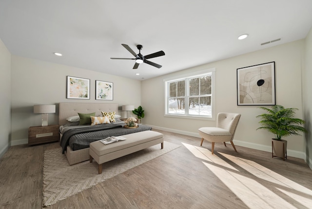 172 Tasker Hill Rd, Strafford, NH 03884 - bedroom featuring wood finished floors, ceiling fan, and recessed lighting