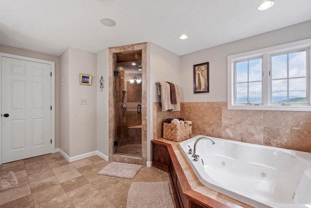15 Glade Cir, Campton, NH 03223 - bathroom featuring a shower stall, a jetted tub, and recessed lighting