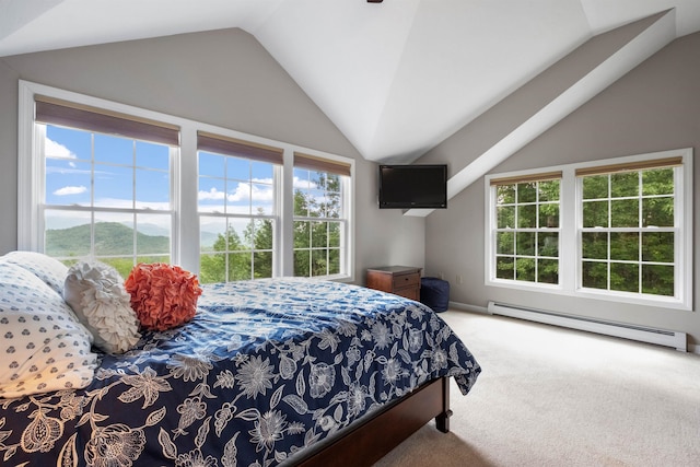 15 Glade Cir, Campton, NH 03223 - carpeted bedroom featuring a baseboard radiator and vaulted ceiling