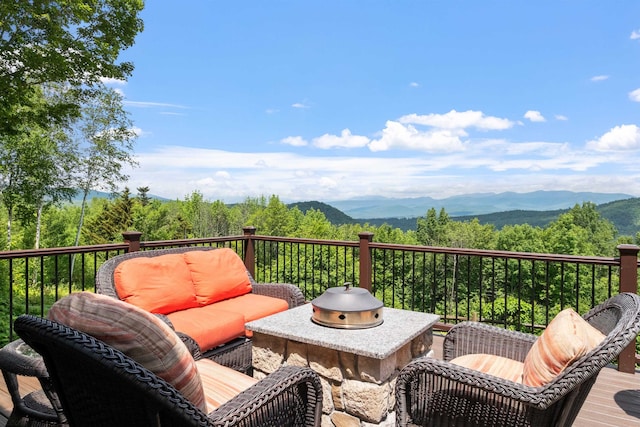 15 Glade Cir, Campton, NH 03223 - wooden deck featuring a mountain view and outdoor lounge area