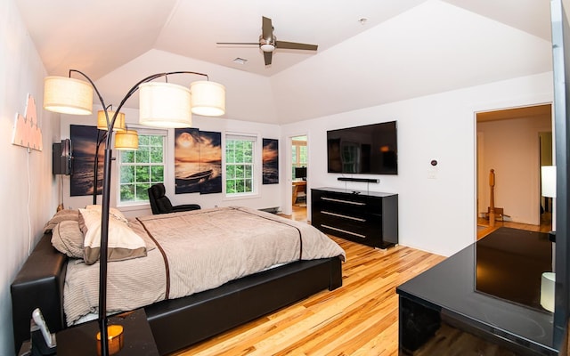 53 Lollypop Ln, Danville, NH 03819 - bedroom with wood finished floors, vaulted ceiling, and ceiling fan
