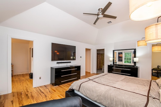 53 Lollypop Ln, Danville, NH 03819 - bedroom featuring vaulted ceiling, light wood-type flooring, and ceiling fan