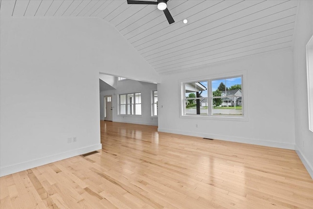 29 Taft St, Essex Junction, VT 05452 - unfurnished living room with a ceiling fan, light wood finished floors, high vaulted ceiling, and wooden ceiling