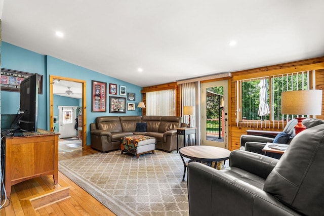 9 Jade Rd, Merrimack, NH 03054 - living area featuring vaulted ceiling, light wood-type flooring, a ceiling fan, and recessed lighting