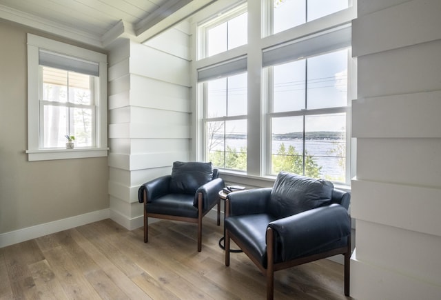 109 Weirs Blvd Unit 9, Laconia, NH 03246 - sitting room with healthy amount of natural light, wood finished floors, a water view, and crown molding