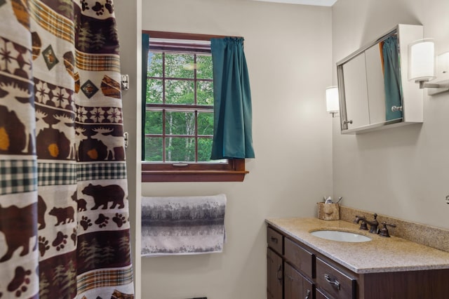 13 Seyah Rd, Shelburne, NH 03581 - full bathroom featuring vanity and a shower with shower curtain