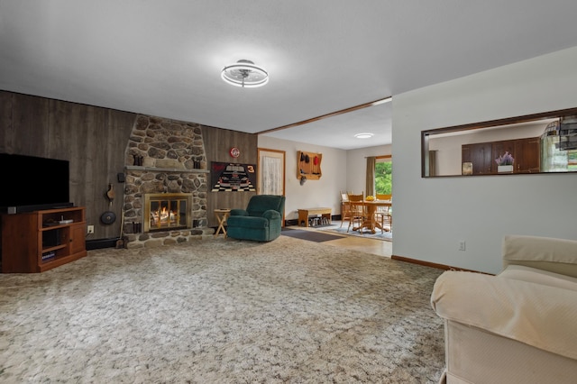 13 Seyah Rd, Shelburne, NH 03581 - living room featuring carpet floors and a fireplace