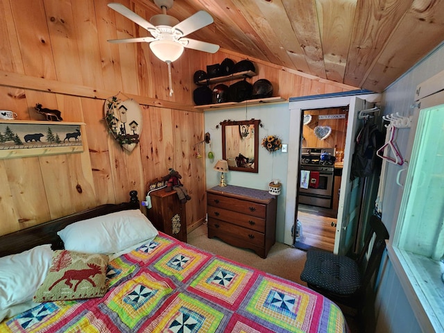 106 Nanas Ln, Concord, VT 05824 - carpeted bedroom featuring vaulted ceiling, wooden ceiling, and wood walls