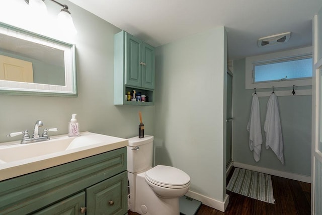 49 Mason Rd, Brookline, NH 03033 - full bathroom featuring wood finished floors, vanity, and a shower stall