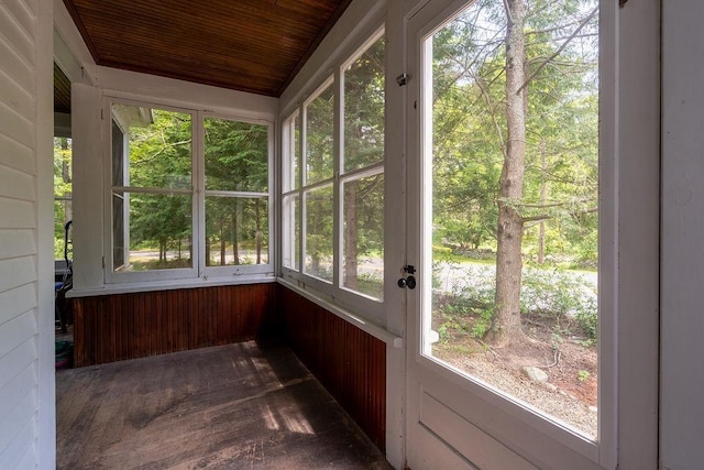 49 Mason Rd, Brookline, NH 03033 - unfurnished sunroom with wood finished floors, wood walls, and wooden ceiling
