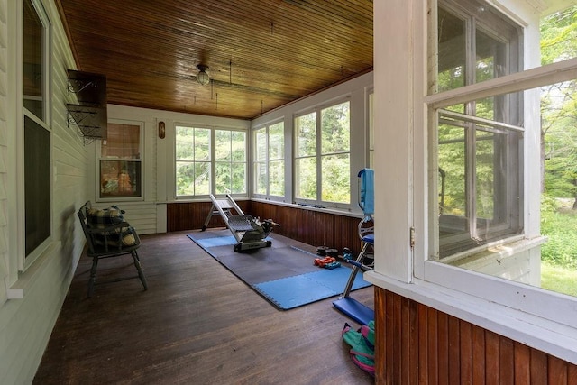 49 Mason Rd, Brookline, NH 03033 - sunroom / solarium with healthy amount of natural light, wood ceiling, wood finished floors, and ceiling fan