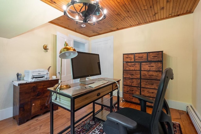 49 Mason Rd, Brookline, NH 03033 - office space featuring baseboard heating, light wood-style floors, a chandelier, and wooden ceiling