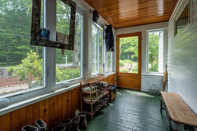 49 Mason Rd, Brookline, NH 03033 - sunroom / solarium featuring hardwood / wood-style floors, wooden ceiling, and wooden walls