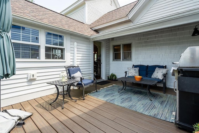 49 Mason Rd, Brookline, NH 03033 - wooden deck with area for grilling and an outdoor living space