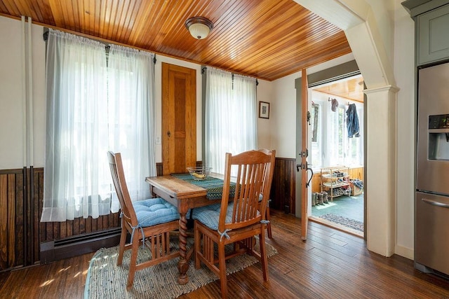 49 Mason Rd, Brookline, NH 03033 - dining area with wooden ceiling, dark wood-style floors, and wainscoting