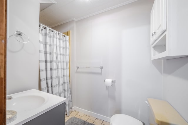 15 Prospect St, Farmington, NH 03835 - bathroom with vanity, crown molding, and a shower with shower curtain