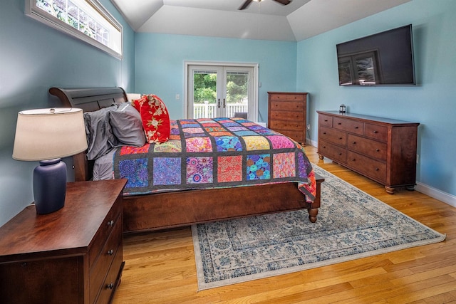 1 Sonia Dr, Dover, NH 03820 - bedroom featuring access to outside, light wood-style flooring, vaulted ceiling, and a ceiling fan