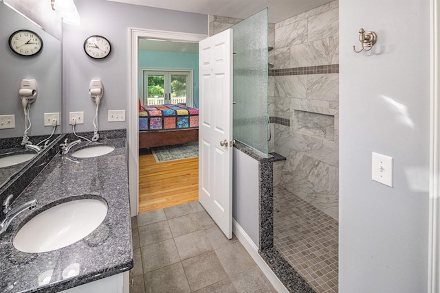 1 Sonia Dr, Dover, NH 03820 - full bathroom featuring ensuite bathroom, a walk in shower, double vanity, and tile patterned floors