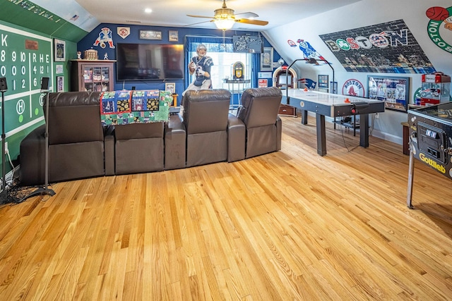 1 Sonia Dr, Dover, NH 03820 - rec room with a ceiling fan, vaulted ceiling, and wood finished floors