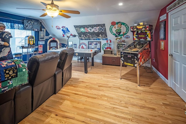 1 Sonia Dr, Dover, NH 03820 - rec room with light wood finished floors, a ceiling fan, and vaulted ceiling