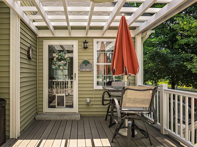 1 Sonia Dr, Dover, NH 03820 - wooden deck with a pergola and outdoor dining space
