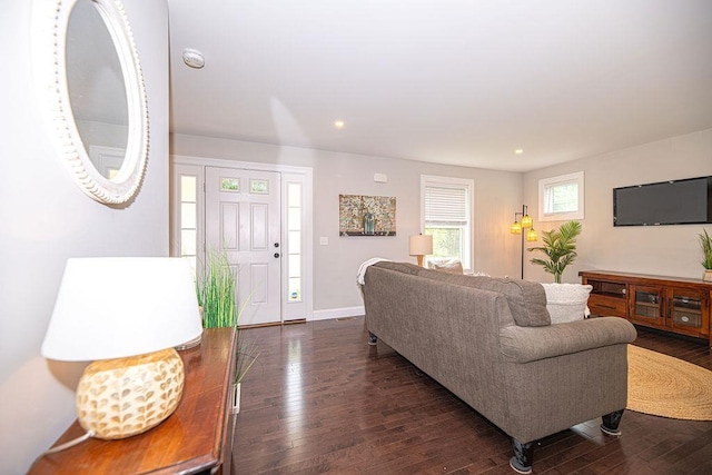 9 Marshall Rd, Kingston, NH 03848 - living room featuring dark wood-type flooring and recessed lighting