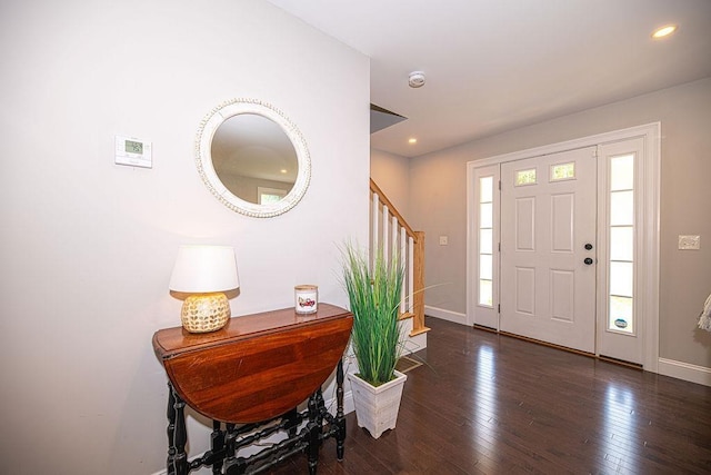 9 Marshall Rd, Kingston, NH 03848 - entryway featuring wood-type flooring, stairway, and recessed lighting