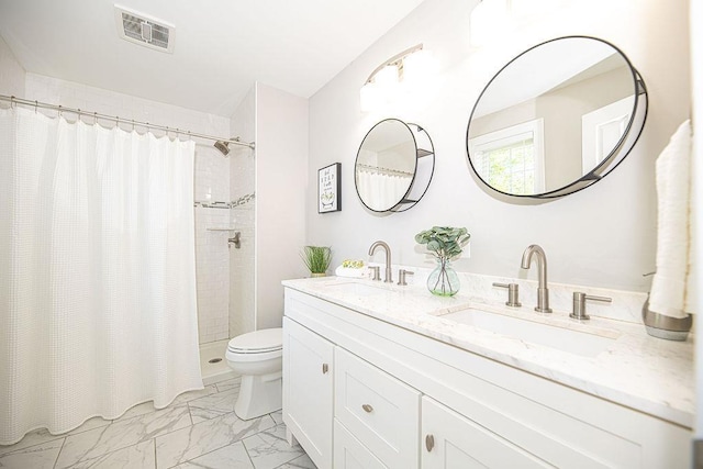 9 Marshall Rd, Kingston, NH 03848 - bathroom with marble finish flooring, double vanity, and a tile shower