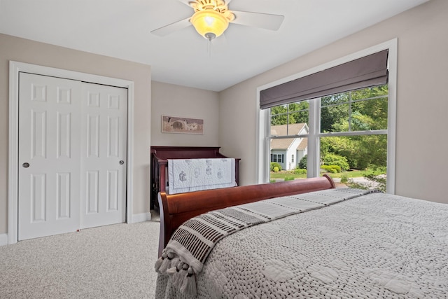47 Misty Oak Dr, Concord, NH 03301 - bedroom with carpet floors, a closet, and a ceiling fan