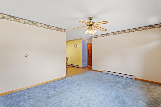 1A Rowland St, Somersworth, NH 03878 - unfurnished room with a baseboard radiator, ceiling fan, and light carpet