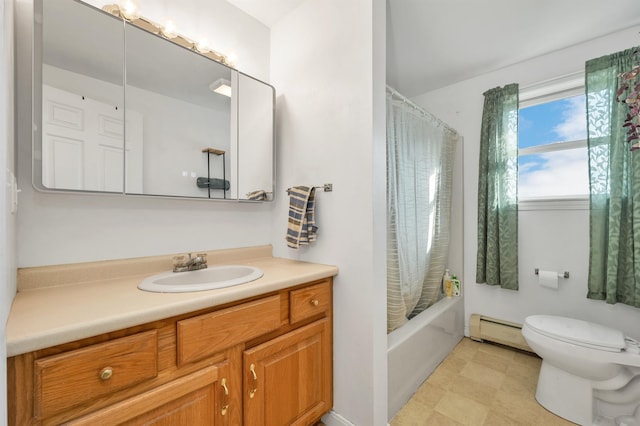 145 Bow Lake Rd, Barnstead, NH 03218 - full bathroom with baseboard heating, vanity, and shower / bath combination with curtain