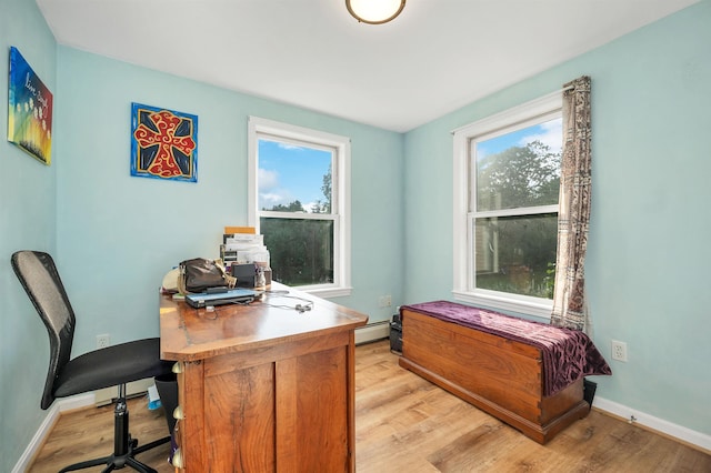 145 Bow Lake Rd, Barnstead, NH 03218 - office space with a baseboard heating unit and light wood-style floors