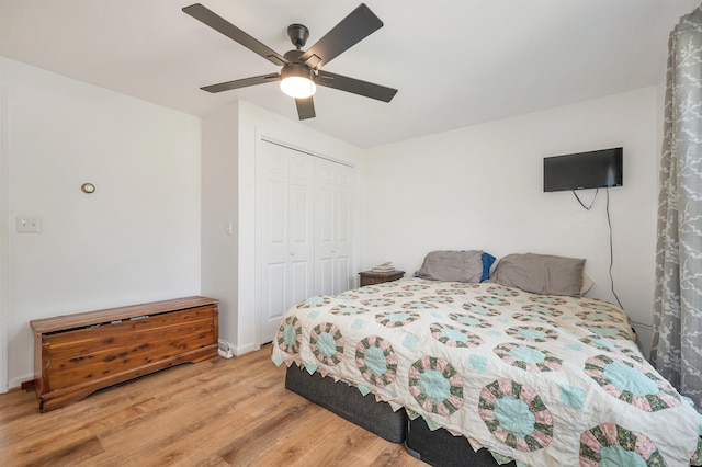 145 Bow Lake Rd, Barnstead, NH 03218 - bedroom featuring wood finished floors, a closet, and ceiling fan