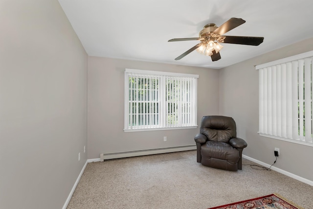 590 Shaker Rd, Canterbury, NH 03224 - sitting room featuring baseboard heating, carpet floors, and a ceiling fan