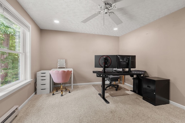 56 Durham Rd Unit 62, Dover, NH 03820 - office area with baseboard heating, carpet, a textured ceiling, ceiling fan, and recessed lighting