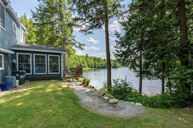 855 Halfmoon Pond Rd, Washington, NH 03280 - view of green lawn featuring a deck with water view