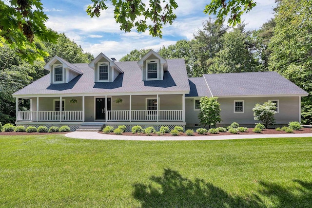292 Forest Rd, Wolfeboro, NH 03894 - cape cod house with a porch, a front lawn, and roof with shingles